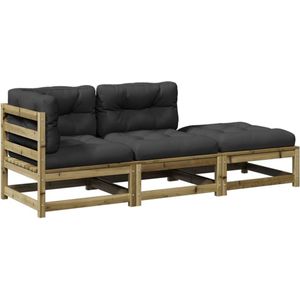 The Living Store 3-delige Loungeset met kussens geïmpregneerd grenenhout - Loungeset - Tuinset - Houten Lounge - Buitendiner - Balkonmeubels