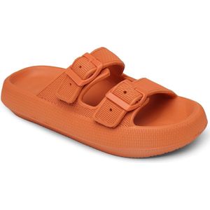 Geweo Slippers - Badslippers met Gesp - Wandelsandalen Strandschoenen - Verstelbaar Zacht Straps - Dames - Oranje - Maat 3536