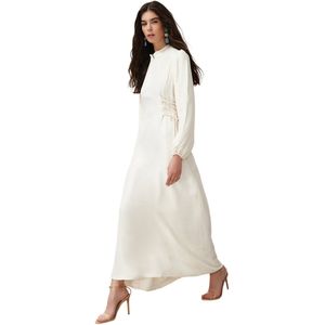 Trendyol Crèmekleurige Satijnen Avondjurk Met Taille Tctss23Db00037