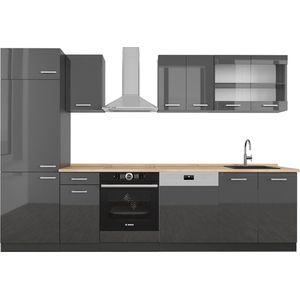 Vicco R-Line Complete keukeneenheid – 300 cm zonder werkblad Antraciet hoogglans/antraciet zonder werkblad