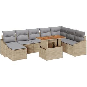 vidaXL - 9-delige - Tuin - Sofa - Set - met - Kussens - Beige - Poly - Rattan