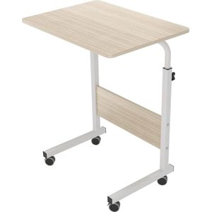 In hoogte verstelbaar laptoptafel, laptopstandaard, computertafel met wieltjes, mobiele bijzettafel, verzorgingstafel voor bed en bank, 60 x 40 x 71-90 cm, wit esdoorn