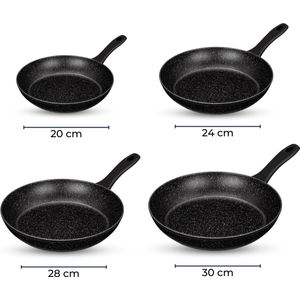 Smile - Koekenpannen Inductie - Alle warmtebronnen - Hoge kwaliteit Pannen - Antiaanbaklaag - Pannenset - Zwart - Koekenpan 4 Stuks