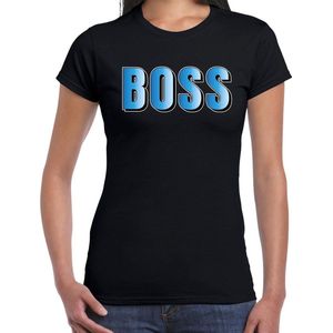 Boss t-shirt zwart met blauwe letters voor dames - fun tekst shirts / grappige t-shirts XL