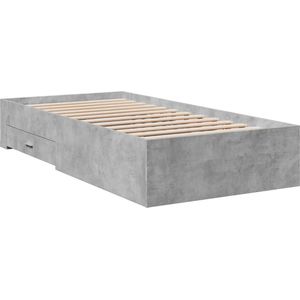 vidaXL - Bedframe - met - lades - bewerkt - hout - betongrijs - 90x200 - cm