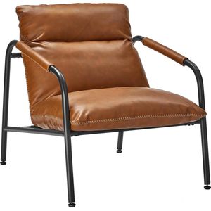 VASAGLE EKHO Collectie - Woonkamerfauteuil, Accentfauteuil met armleuningen, metalen frame, PU met stiksels, Mid-Century Modern, voor slaapkamer, leeskamer, woonkamer, karamelbruin