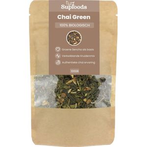 Chai Green - 100% Biologisch - 100gr - Perfect als Losse Kruidenthee of Chai Latte - Chai Mix met Groene Thee Sencha, Kaneel, Kardemom, Anijs en Gember