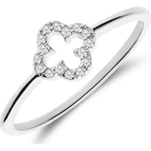 Lucardi Dames Zilveren ring klaver zirkonia - Ring - 925 Zilver - Zilverkleurig - 16 / 50 mm