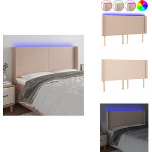 vidaXL Hoofdbord - Hoofdborden - Hoofdeinde - Houten Hoofdbord - Hoofdbord LED 203x16x118/128 cm kunstleer cappuccinokleurig