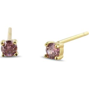 Silventi 9SIL-22598 Zilveren Oorknopjes - Dames - Zirkonia - 3 mm - Licht Roze - Zilver - Gold Plated (Verguld/Goud op Zilver)