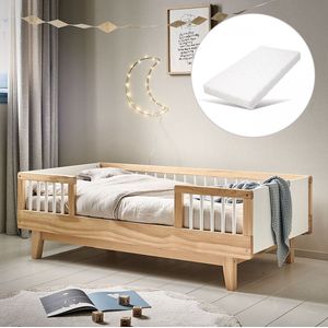 Petite Amélie ® Peuterbed met matras - Juniorbed - inclusief Uitvalhekje - 70x140 cm - Naturel