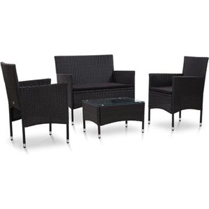 vidaXL - 4-delige - Loungeset - met - kussens - poly - rattan - zwart