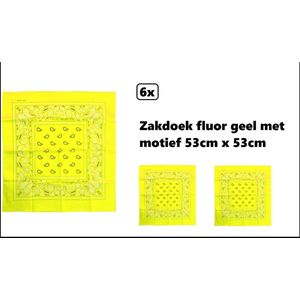 6x Zakdoek fluor geel met motief 53cm x 53cm - zakdoek bandana boeren carnaval feest sjaal festival themafeest