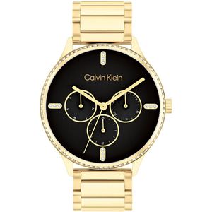 Calvin Klein CK25200371 Dress Dames Horloge - Mineraalglas - Staal - Goudkleurig - 38 mm breed - Quartz - Vouw/Vlindersluiting - 3 ATM (spatwater)