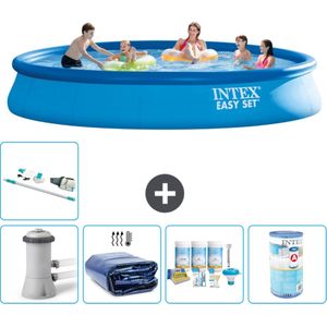 Intex Rond Opblaasbaar Easy Set Zwembad - 457 x 84 cm - Blauw - Inclusief Pomp Solarzeil - Onderhoudspakket - Filter - Stofzuiger