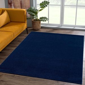 Laagpolig tapijt voor de woonkamer, effen moderne tapijten voor de slaapkamer, werkkamer, kantoor, hal, kinderkamer en keuken, marineblauw, 140 x 200 cm