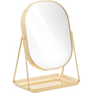 make-up spiegel met sieradentray - Staande scheerspiegel met metalen frame - Draaibare cosmeticaspiegel met standaard - Roségoudkleurig