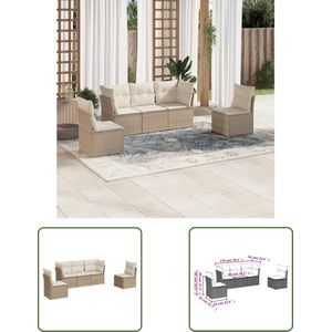 The Living Store 5-delige Loungeset met kussens poly rattan beige - Loungeset - Tuinset - Lounge Bank - Buitendecoratie - Outdoor Furniture
