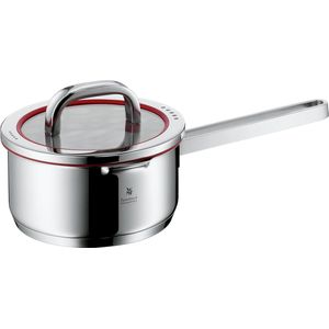 Steelpan ø 16 cm, ca. 1.4 L, Binnenkant schaal dekking met 4 Afgiet functies, geproduceerd in Duitsland, Holle handgreep, Glazen deksel, Cromargan roestvrij staal, Geschikt voor inductie, Vaatwasmachinebestendig