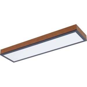 Lindby - LED plafondlamp - 1licht - IJzer, aluminium, MDF, acryl - H: 6.5 cm - grafietgrijs, licht hout, wit - Inclusief lichtbron