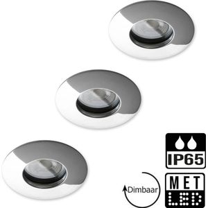 Inbouwspots badkamer - 3-pack - IP65 + GU10 LED - 5.5W - Dimbaar - 3000K warm wit