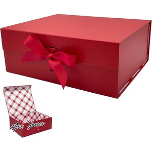 Mrs. Jones Premium Collection Grote geschenkverpakking - Rood - 335 x 27 x 125 cm - Magneetdeksel - Cadeaulint - Geruite binnenvoering .