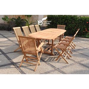 Concept-U - Ovale tuin tafel en 8 stoelen en 2 teak fauteuils KAJANG