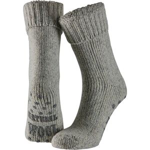 Apollo | Wollen Huissok heren | Grijs | Maat 43/46 | Huissokken heren | Fluffy sokken | Slofsokken | Huissokken anti slip | Warme sokken | Winter sokken