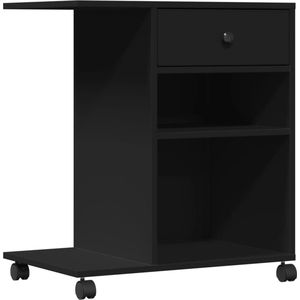 The Living Store Printerkastje met wielen 60x40x68,5 cm zwart - Printerstandaard - Printerkar - Bureauspullen - Houten Meubilair - Opbergoplossing
