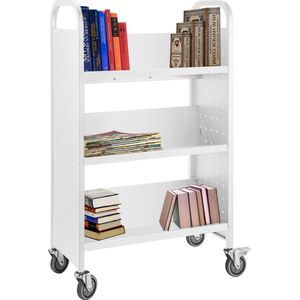 Boekenkast - Trolley - Bibliotheekkasten - Boekenrek - V-vormige Planken - Capaciteit 100Kg - 125 x 75 x 35 CM - Staal - Wit