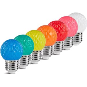 Set 10 gekleurde golfbal LED lampen - 6 kleuren - 1W - E27