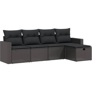 vidaXL - 5-delige - Loungeset - met - kussens - poly - rattan - zwart