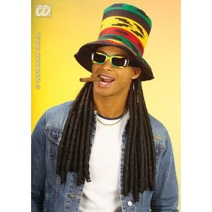 Widmann - Bob Marley & Reggae & Rasta Kostuum - Rasta Hoge Hoed Met Dreadlocks - Rood, Geel, Groen, Zwart - Carnavalskleding - Verkleedkleding