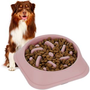 Relaxdays anti-schrokbak hond - 500 ml - voerbak tegen schrokken - slowfeeder bak hond - roze