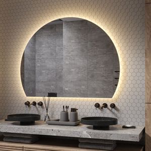 Organische half ronde badkamerspiegel met indirecte verlichting, verwarming, instelbare lichtkleur en dimfunctie 140x106 cm