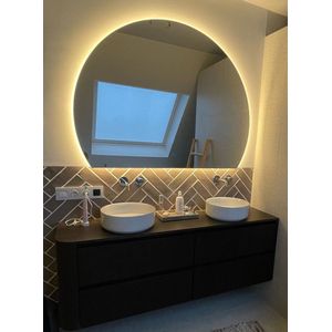 Organische half ronde badkamerspiegel met indirecte verlichting, verwarming, instelbare lichtkleur en dimfunctie 140x106 cm