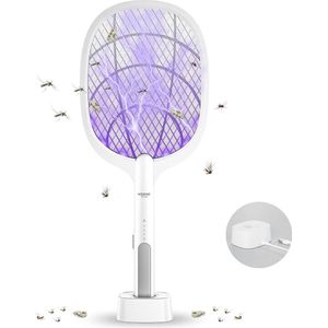 Elektrische Vliegenmepper 2 in 1 4000V USB Oplaadbare met Oplaadbasis - Elektrische Vliegenvanger Insectendoder voor Muggen Vliegen Bijen Motten