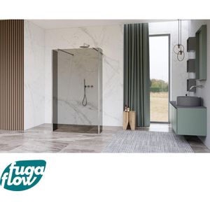 FugaFlow Eccelente Vetro Vrijstaande inloopdouche badkamer - 140x200cm - Helder - antikalk - 8mm veiligheidsglas - 2 zijwanden 40cm - met wandarmen en hoekprofielen - Chroom -