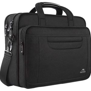 Matein 17-Inch Zwarte Laptoptas - Aktetas - Ruime Vakken - Waterbestendig Nylon - Anti Diefstalvak - Schoudertas - Superieure Schuimbescherming