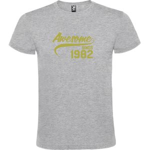 Grijs T-shirt ‘Awesome Sinds 1982’ Goud Maat XXL