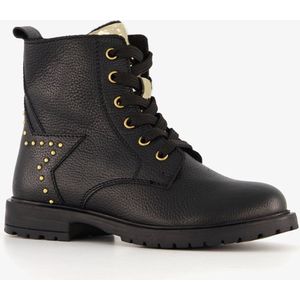 Groot leren meisjes veterboots met studs zwart - Maat 33 - Uitneembare zool