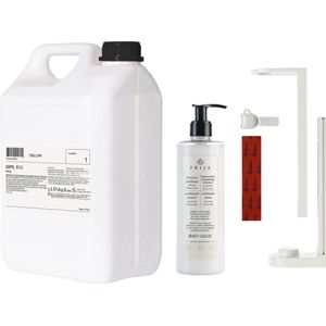 PRIJA Badkamerset: witte flessenhouder, beschermende haarconditioner 380ml + 5l navulling