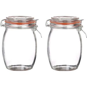 Urban Living Voorraadpot/bewaarpot - 2x - 1L - glas - met beugelsluiting - D10 x H17 cm