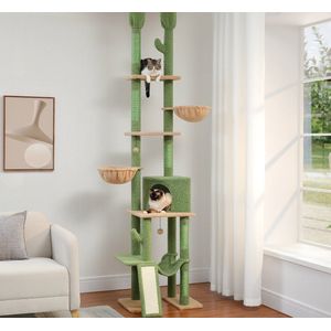 Kattenkrabpaal - Krabpaal - Katten Huis - Premium Cactus Kattentoren - 7 Lagen - Hoogte 216-285cm - Cactus Groen
