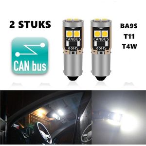 Autolampen BA9S T11 T4W  - Led Signal Light - 12V - Knipperlicht - 3030SMD Bright White - 6000k - 2 Stuks