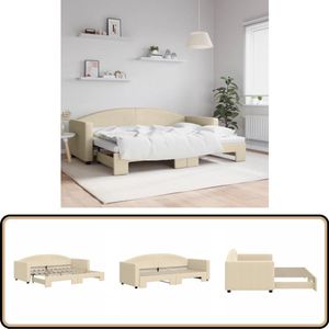 vidaXL Slaapbank met onderschuifbed - 80x200 - crème Slaapbank - Sofa Bed - Tweepersoonsbed - Crème Kleurige Meubels - Stoffen Bank
