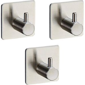 Zelfklevend Handdoekhouders voor badkamer en keuken - Handhoekhaakjes - set van 3 stuks - Zonder boren - Vierkant - Badjas - Theedoek hanger - RVS Zilver