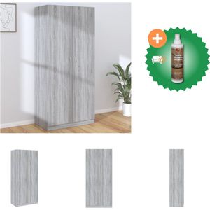 vidaXL Kledingkast 90x52x200 cm bewerkt hout grijs sonoma eikenkleurig - Kast - Inclusief Houtreiniger en verfrisser