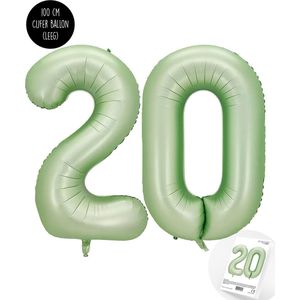 Cijfer Helium Folie Ballon XXL - 20 jaar cijfer - Olive - Groen - Satijn - Nude - 100 cm - leeftijd 20 jaar feestartikelen verjaardag