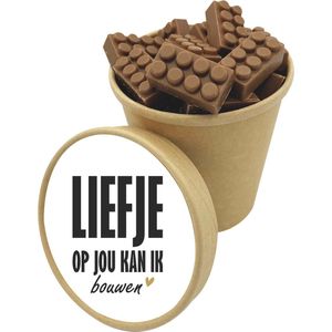 Chocolade Bouwsteentjes - Legosteentjes Bio Snoepbeker XXL [LIEFJE OP JOU KAN IK BOUWEN] Cadeau - Geschenk